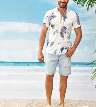 Men's Leaf Print Hawaiian Shirt