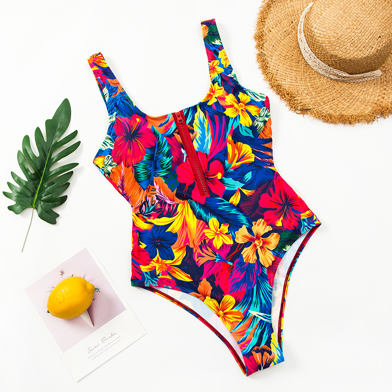 half placket zipper one-piece triangle swimsuit  NSHL31383