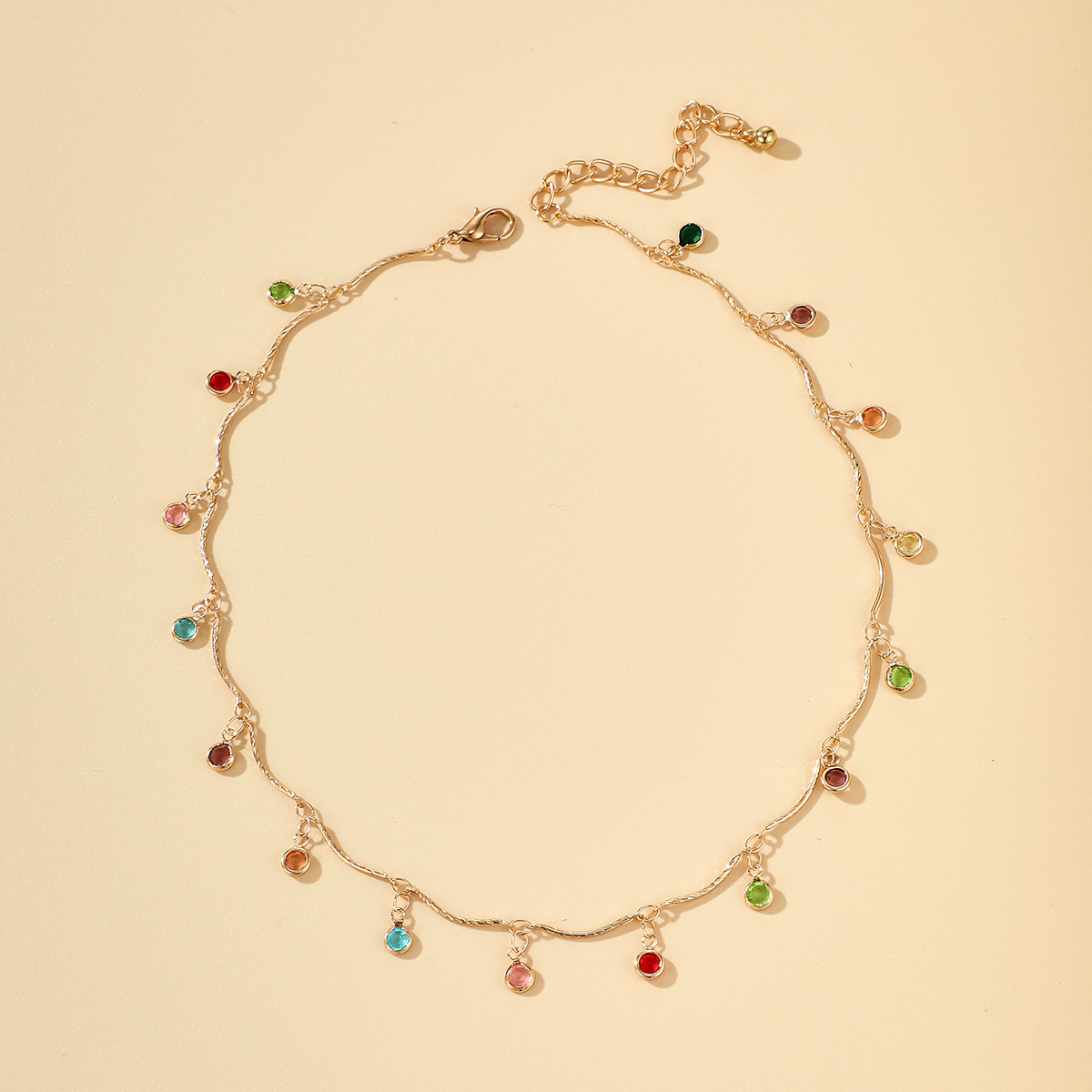 Alloy Material New Colorful Round Bead Tassel Candy Color Necklace Simple Inlaid Diamond Necklace Wholesale Nihaojewelry