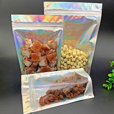 厂家现货半透明食品包装袋彩虹自封自立骨袋镭射拉链密封塑料袋