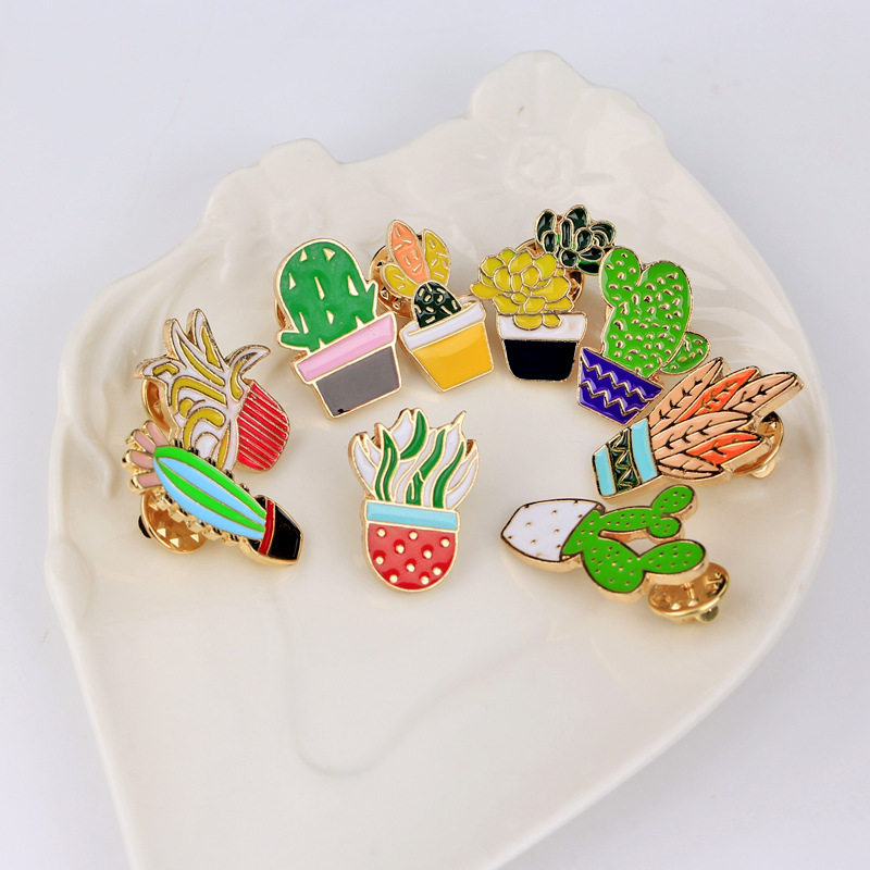 14g Weight Brooches Classification Simple Style Pin Cactus Alloy Enamel Metal Unisex Brooches