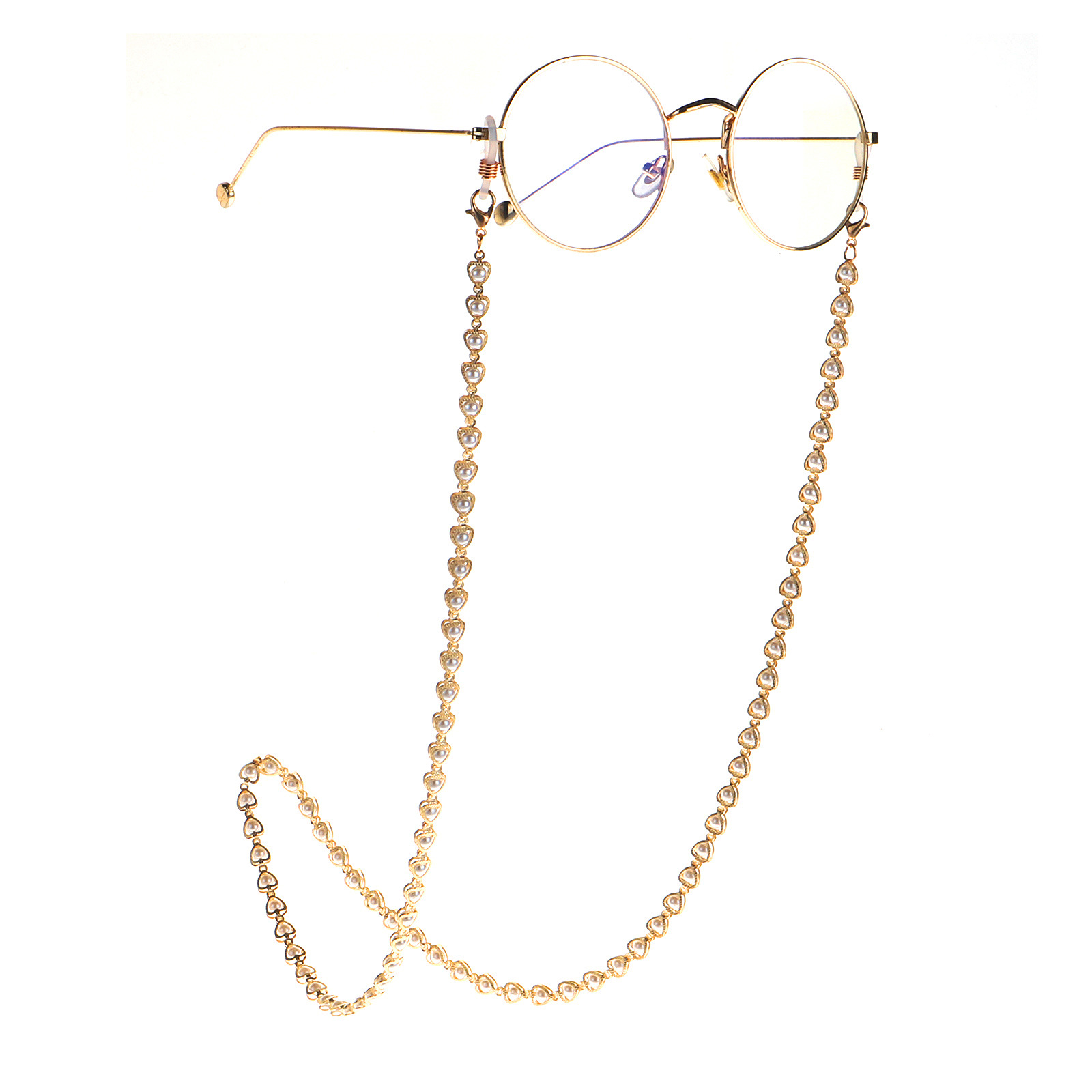 Korean Fashion Hot Section Fashion Simple Golden Peach Heart Pearl Glasses Chain Glasses Chain Wholesale Nihaojewelry display picture 7