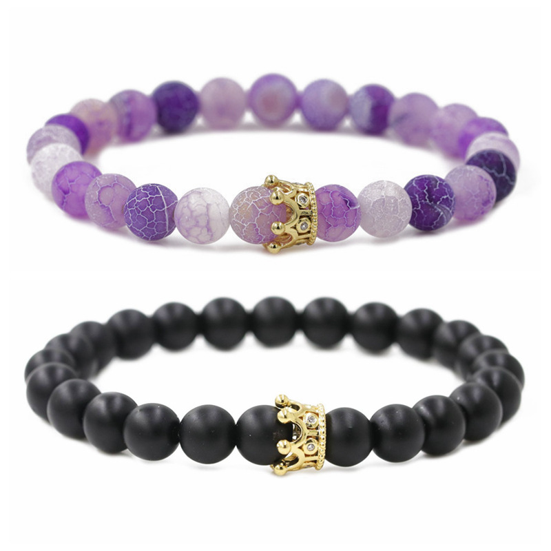 hot sale matte weathered stone micro-set zircon crown couple bracelet wholesale nihaojewelry