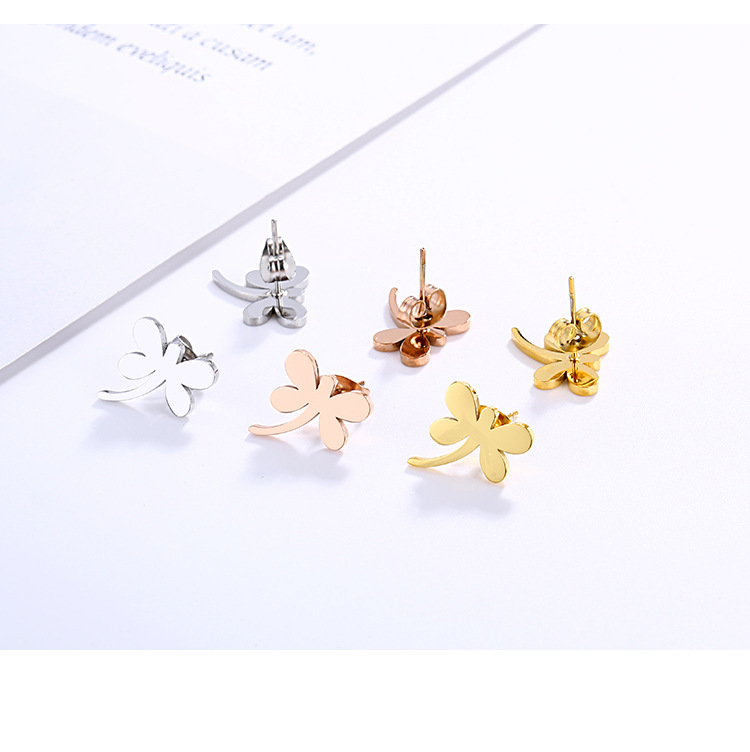 Fashion Simple Stainless Steel Dragonfly Shaped Earrings Wholesale Nihaojewelry display picture 5