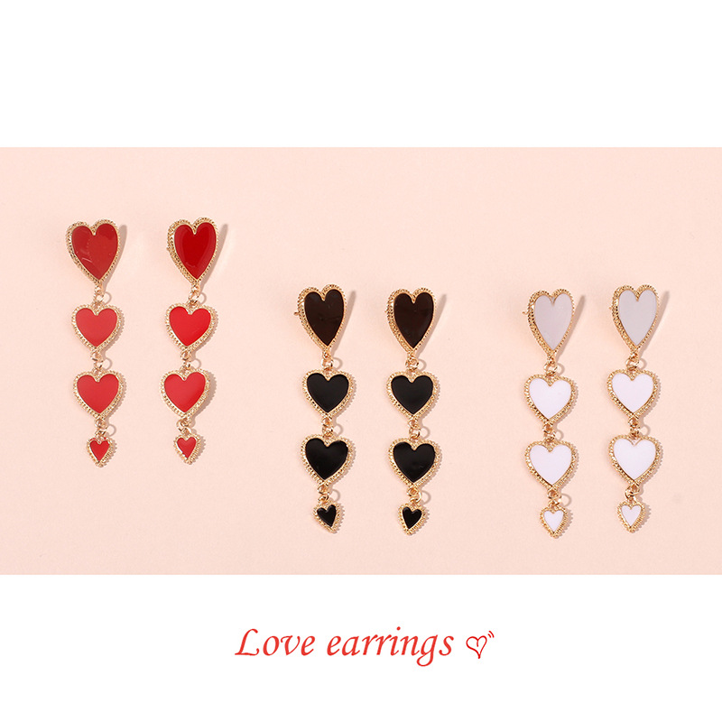 19g Weight Earrings, Ear Studs Classification Wedding, Travel Occasion Alloy Material Heart Pattern Women'S Gender Fashion Style White, Red, Black Color Fashion Heart Alloy Drop Earrings 4