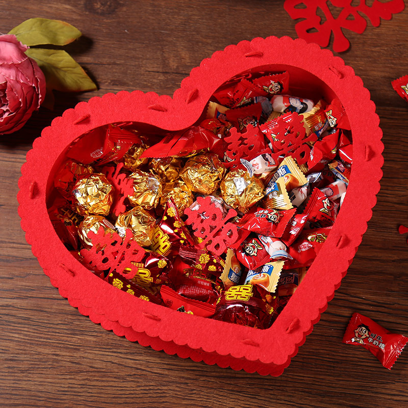 结婚用品婚嫁婚庆红色果盘中式无纺布干果盘创意新娘喜庆婚礼道具