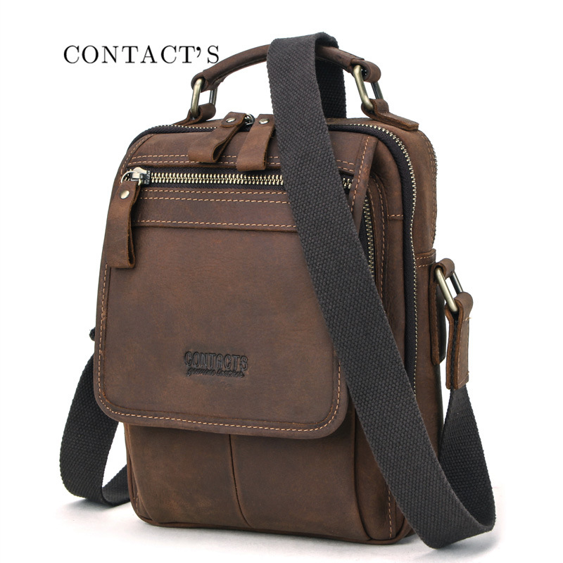 Contacts retro crazy mad horse cowhide men's Messenger bag Europe and the United States trend men's shoulder bag cross-border generation