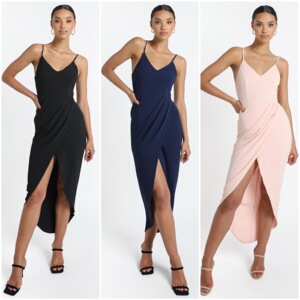 Solid color suspender V-neck sleeveless high waist pleated irregular high fork women’s dress