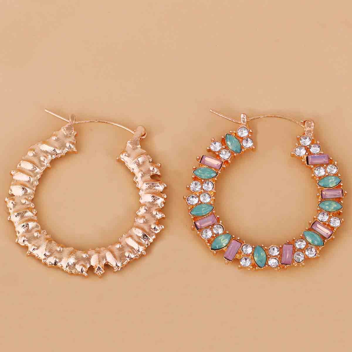 Boucles D&#39;oreilles Fantaisie Rondes Colorées Et Ornées De Diamants display picture 4