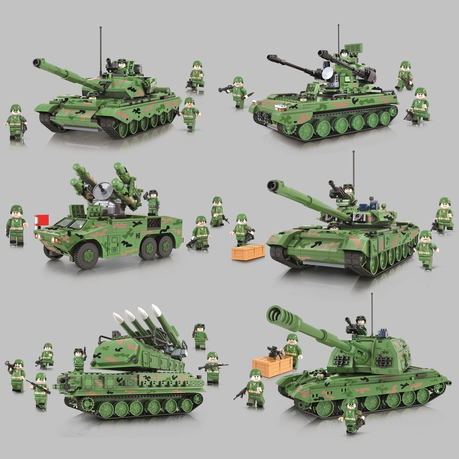卫乐8008.9.10.8101.2.3军事坦克喀秋莎自行火炮模型拼装积木玩具