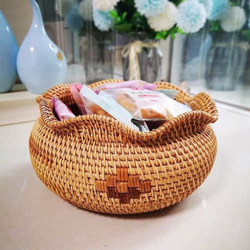 华飞越南藤编收纳盒桌面整理筐糖果点心零食坚果家用收纳篮0891