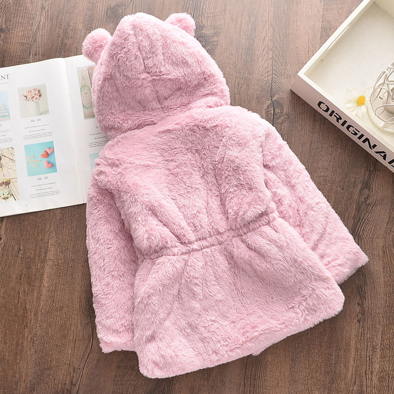 2021 autumn new winter children's imitation fur coat solid color thickened cotton jacket wool cotton jacket coat ear cap