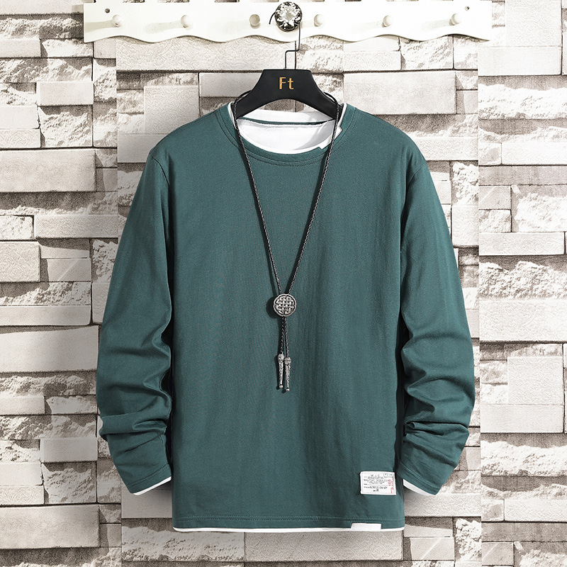Men's long-sleeved T-shirt loose and versatile casual round neck pullover