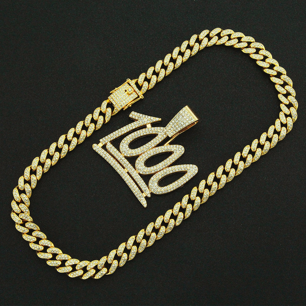 hip-hop digital pendent Cuban chain menu0027s full diamond 1000 points pendant trendy necklace