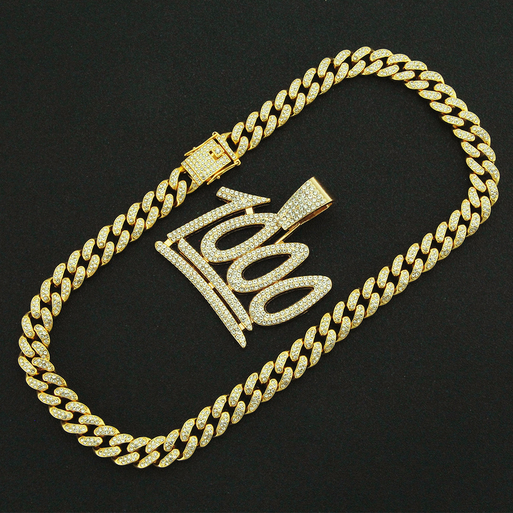 Hip-hop Digital Pendent Kubanische Kette Herren Voll Diamant 1000 Punkte Anhänger Trend Ige Halskette display picture 4