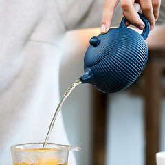 Wholesale Yixing raw ore sky blue mud famous purple clay teapot fully handmade ribbed Begonia Xishi teapot one piece drop shipping