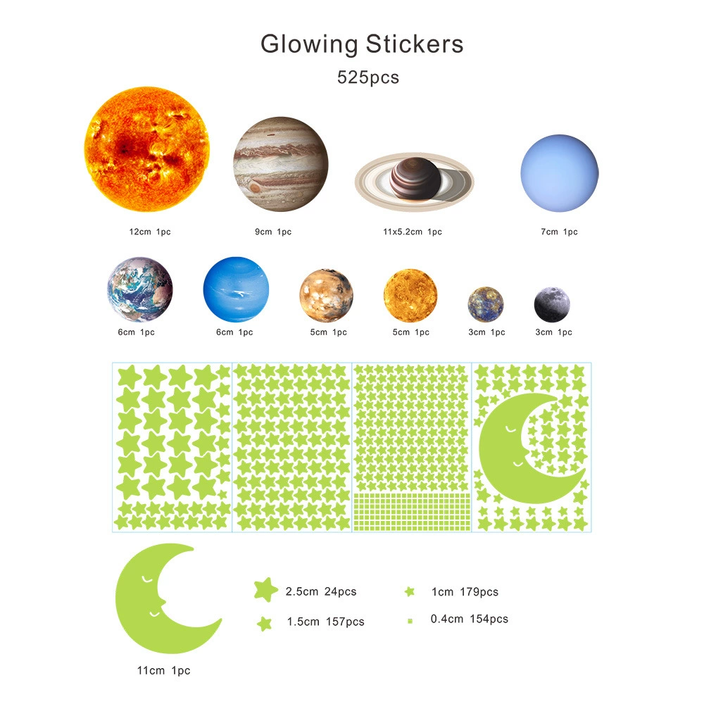 (Cross-border trading), planetary moon solar-powered, children's sticker, Amazon, set
