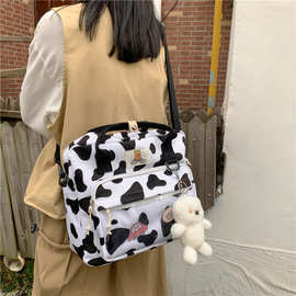 学院风ins书包女2021新款可爱奶牛纹多用背包时尚尼龙学生双肩包