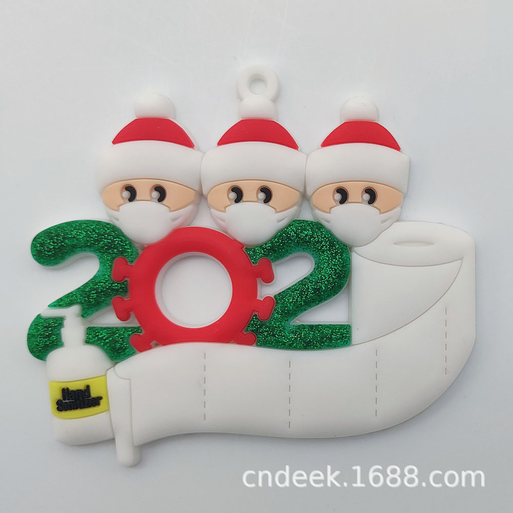 跨境热销2020DIY姓名祝福语口罩雪人一家人圣诞树幸存者挂件白3头|ru