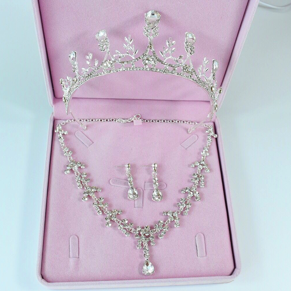 Cruz-frontera nuevo collar de novia tocado de tres piezas conjunto de accesorios de la boda de la Corona caja de la boda tocado de la joyería al por mayor