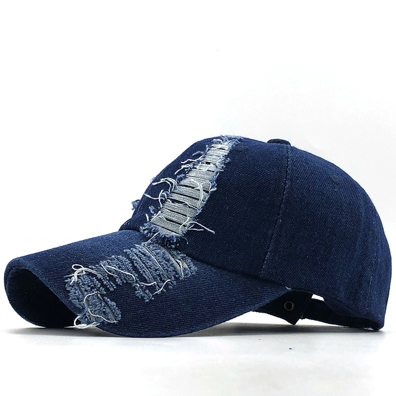 Unisex Ripped Denim Baseball Cap Trendy Washed Cotton Fishing Hat Simple Plain Casual Streetwear Adjustable Cap For All Seasons_voghion.com