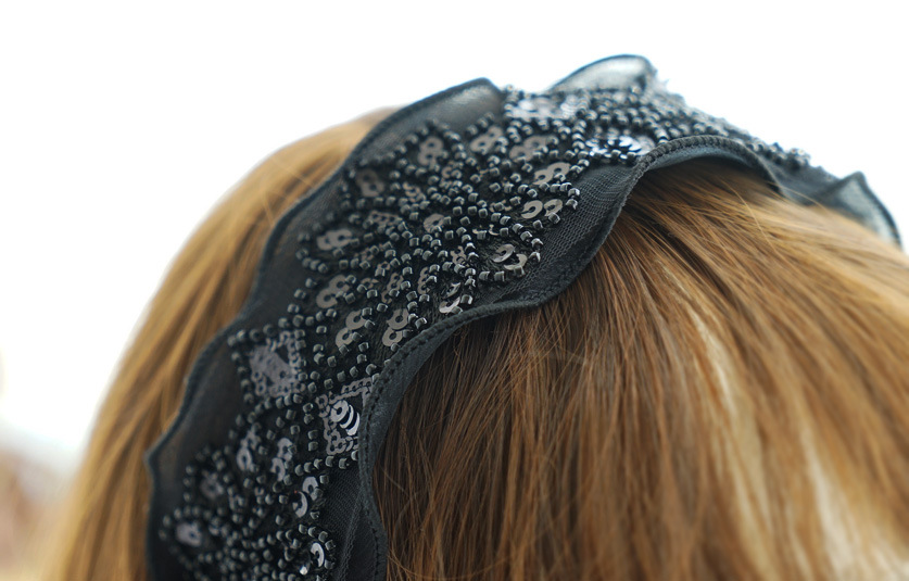 Korean Fashion Mesh Sequins Beaded Broad-brimmed Headband display picture 3