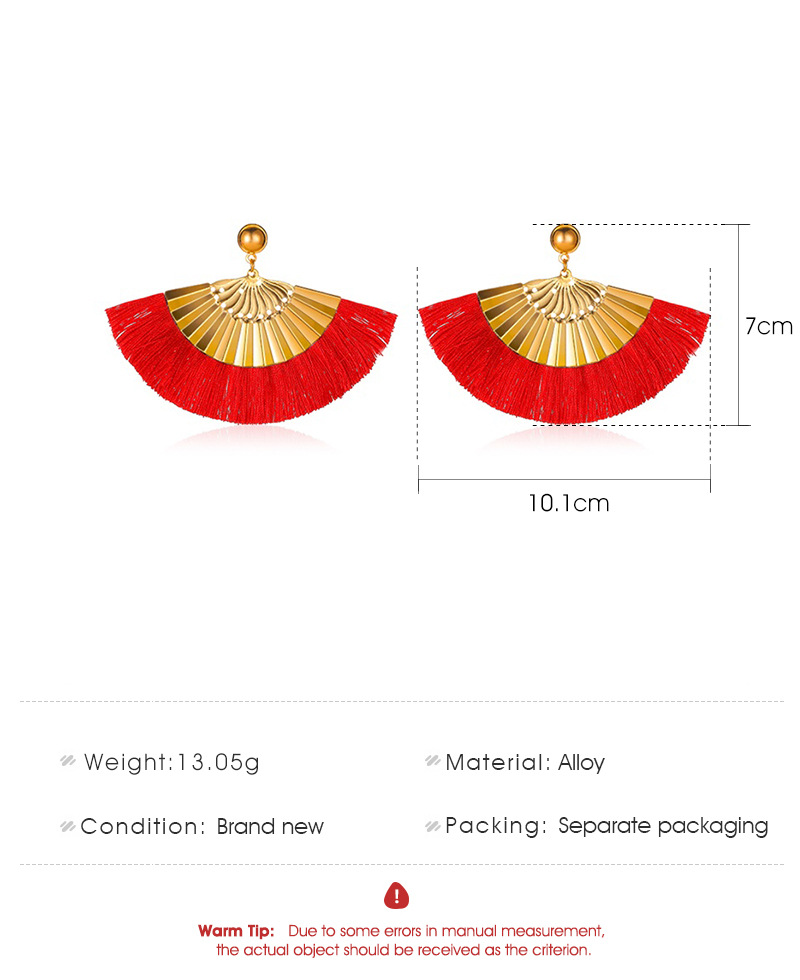 New Exaggerated Frosted Fan-shaped Bohemian Tassel Earrings Wholesale display picture 1