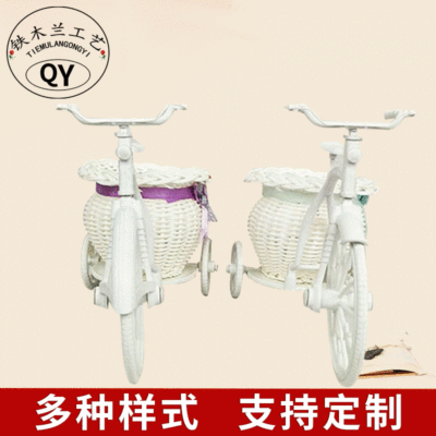藤编三轮车花瓶 家居摆设装饰品 家居装饰品仿真花小花车批发|ms