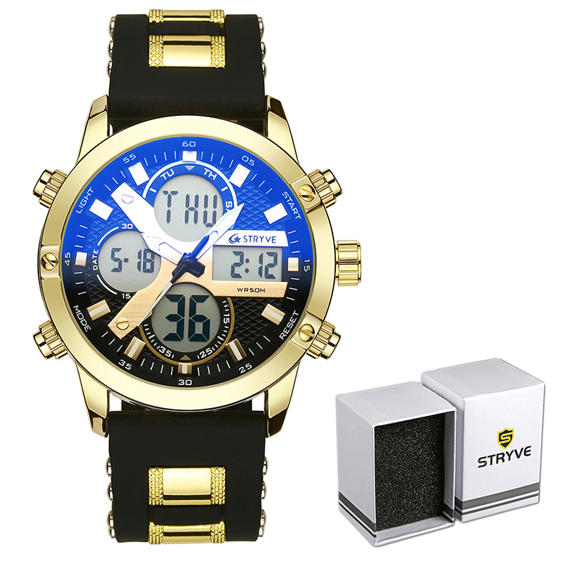 Stryve nuevo multi-funcional deportes impermeable reloj electrónico calendario cuarzo luminoso reloj de los hombres s8021