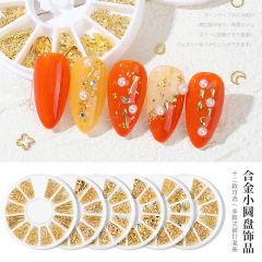 New nail art accessories, star and moon rivets, metal rings, mixed diy nail decoration stickers, small round box, nail stickers and diamonds