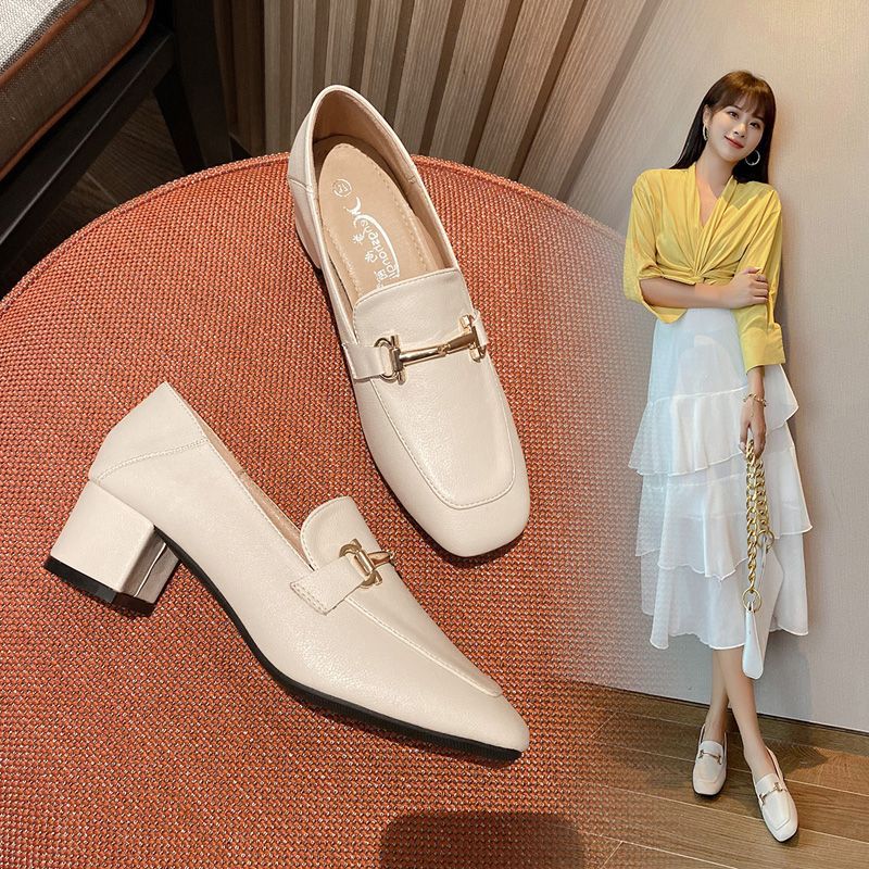 香港潮牌香港英伦风粗跟单鞋女2020年新款百搭秋季高跟鞋软皮小皮