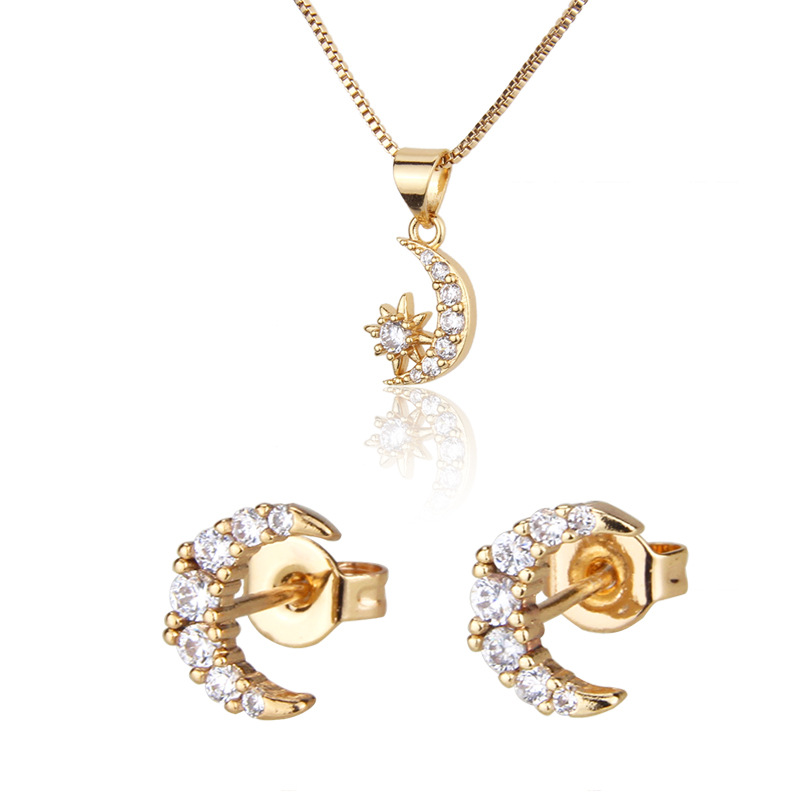 Hot Sale Moon And Star Necklace Set New Gold-plated Star Moon Pendant Ear Pin Wholesale Nihaojewelry display picture 1