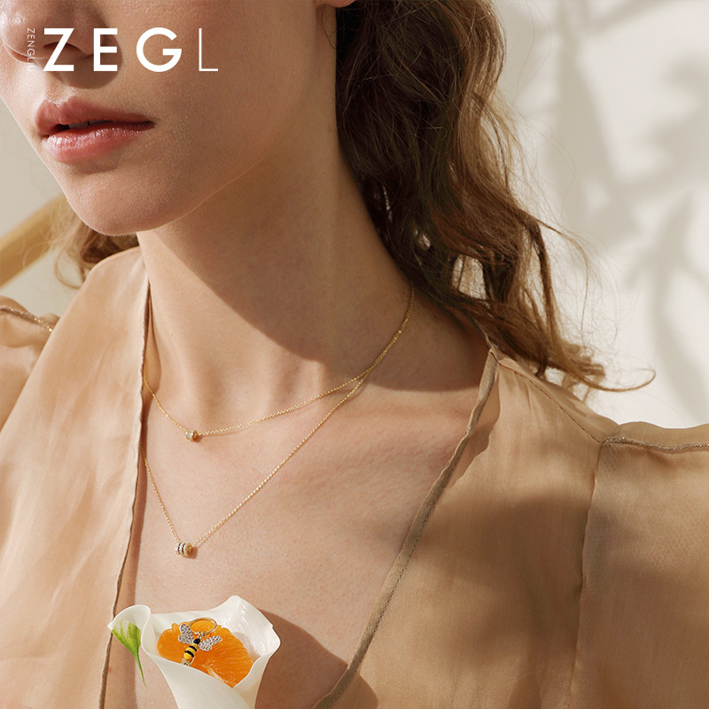 Women's S925 Sterling Silver Double Layer Slim Waist Necklace Classic Fashionable Elegant Collarbone Chain With Geometric Pendant_voghion.com