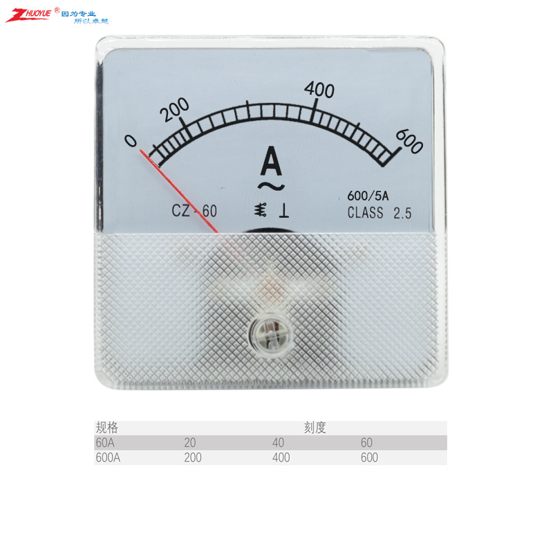 出口型指针式励磁AC交流电流表CZ-60-A 0-60A 600A  60*60MM