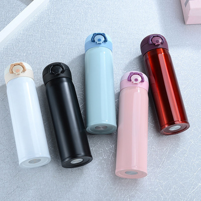 網紅不鏽鋼保溫杯304INS潮流情侶彈跳卡通水杯女士禮品杯定制logo