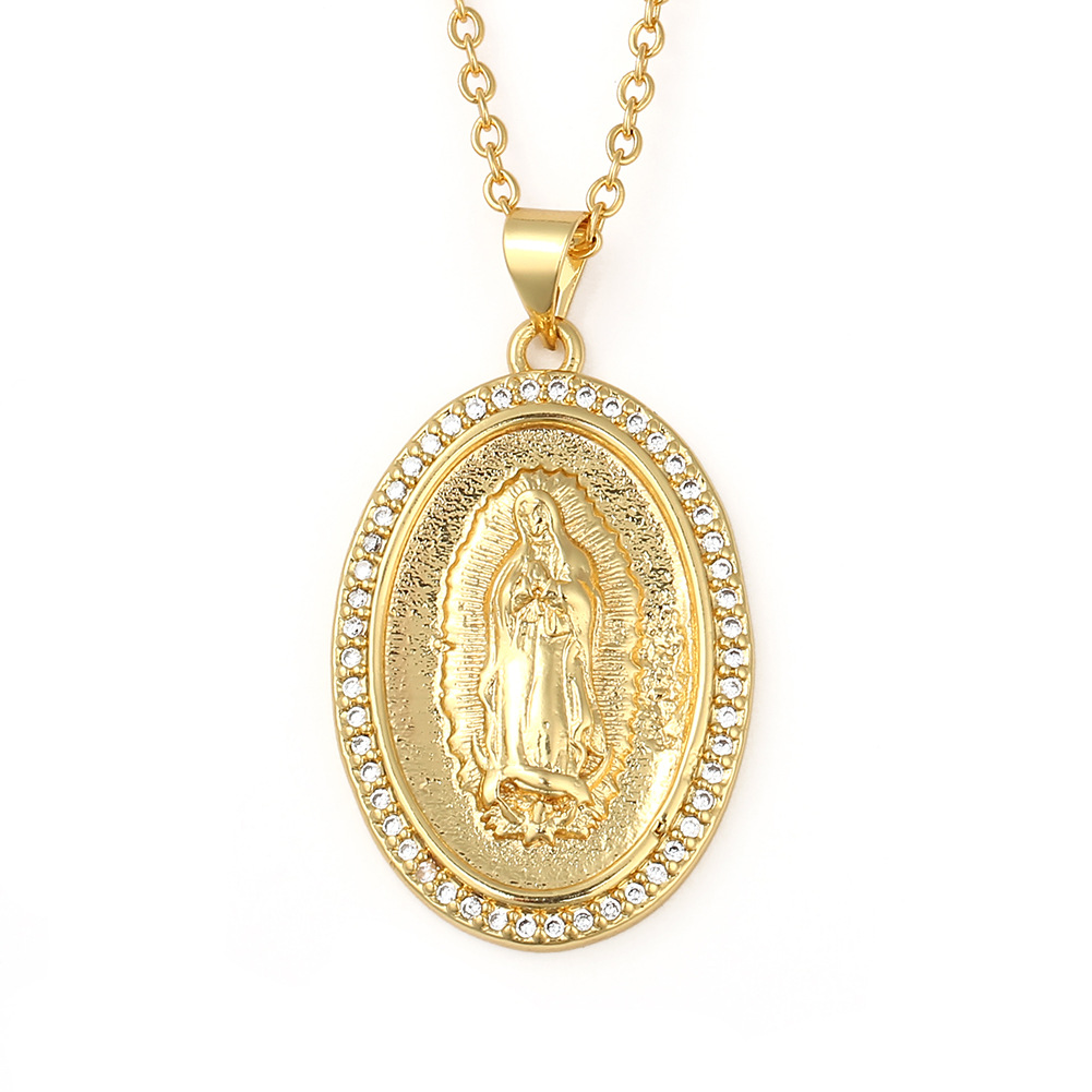 Copper Micro-inlaid Colored Zircon Virgin Mary Pendant Necklace display picture 13