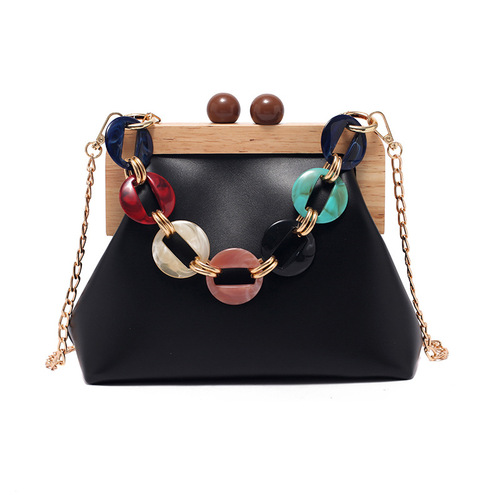 Foreign trade new women's bag wooden clip small square bag Internet celebrity versatile chain portable shoulder crossbody bag bags