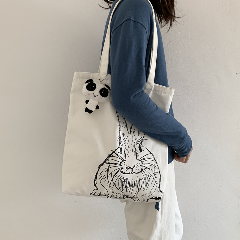 Bolsa de lona femenina estudiante de un solo hombro japonés ins bolsa de tela impresa de dibujos animados lindo de gran capacidad