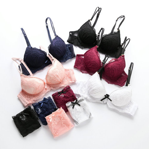 Cross-border foreign trade dropshipping European and American sexy lace with inserts and underwire push-up underwear women's bra set