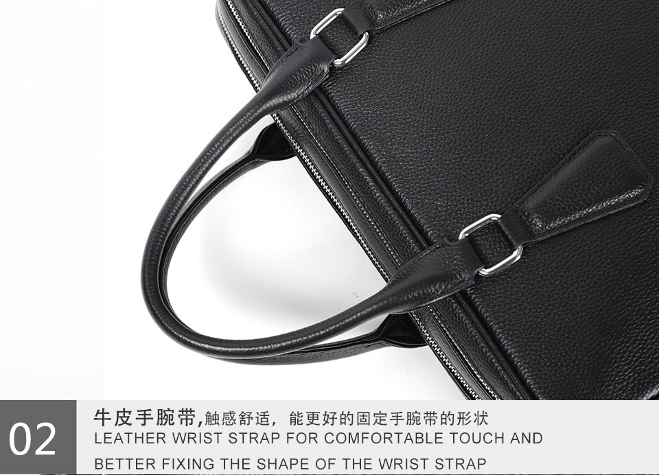 Túi xách tay nam công sở da bò lớp đầu kiểu ngang dung tích lớn 38×29,5×9 cm — Màu đen chi tiết 15