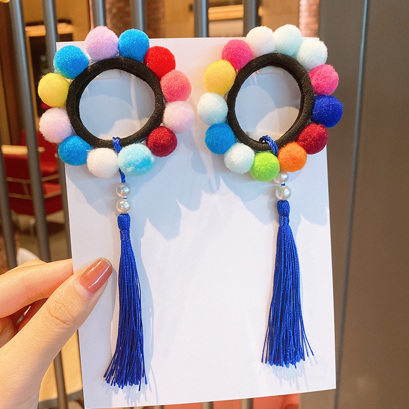 Children's Ball  Color Tassel Hair Tie Girls Baby Princess Cute Rubber Band display picture 7