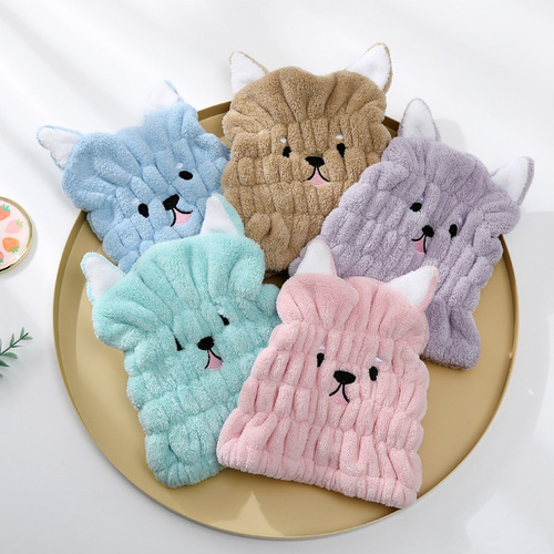 Factory direct supply of coral velvet cute cartoon hair dryer hat dry hair hat for women soft and absorbent children's dry hair hat wholesale