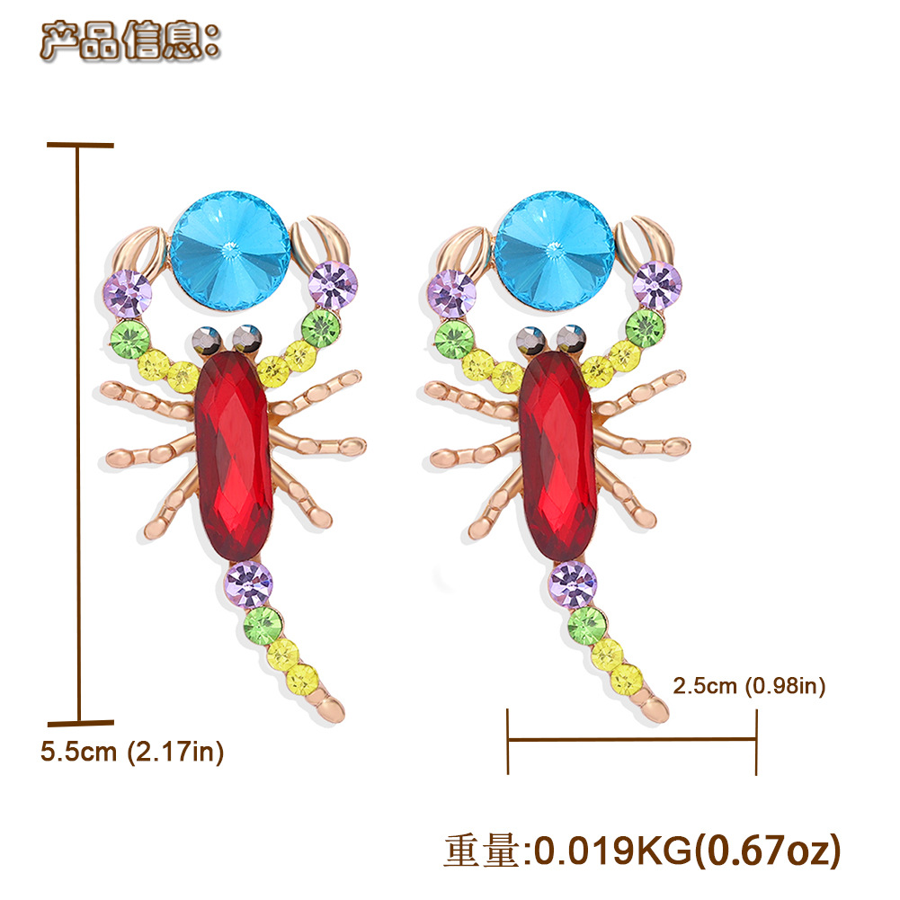 Scorpion Alloy Inlaid Colored Diamond Retro Exaggerated Earrings display picture 16