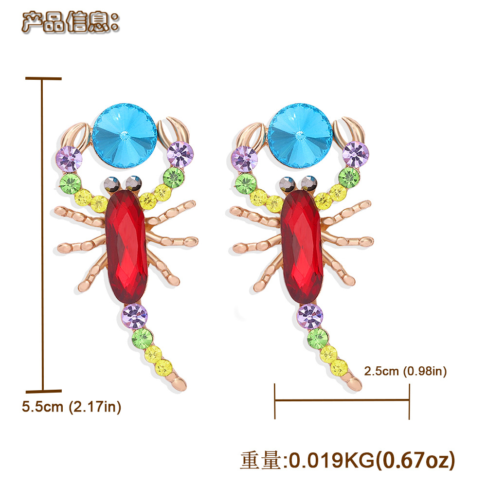 Pendientes Exagerados Retro De Diamantes De Colores Con Incrustaciones De Aleación De Escorpión display picture 16