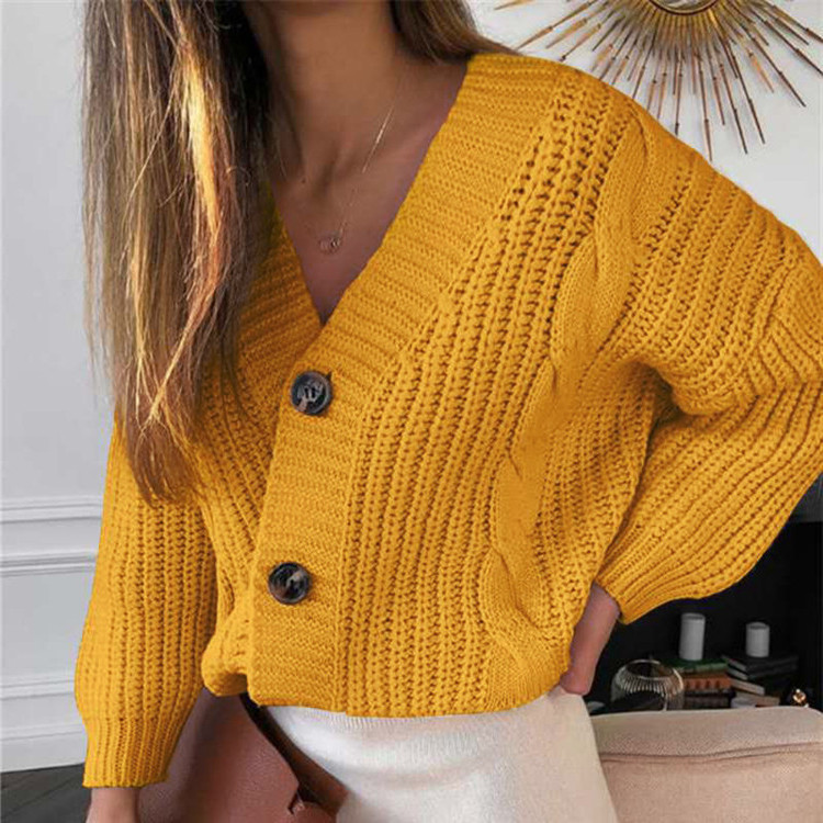 Amazon Otoño e Invierno casual de manga larga botón suéter cardigan abrigo mujer suelta lana gruesa giro suéter ropa exterior