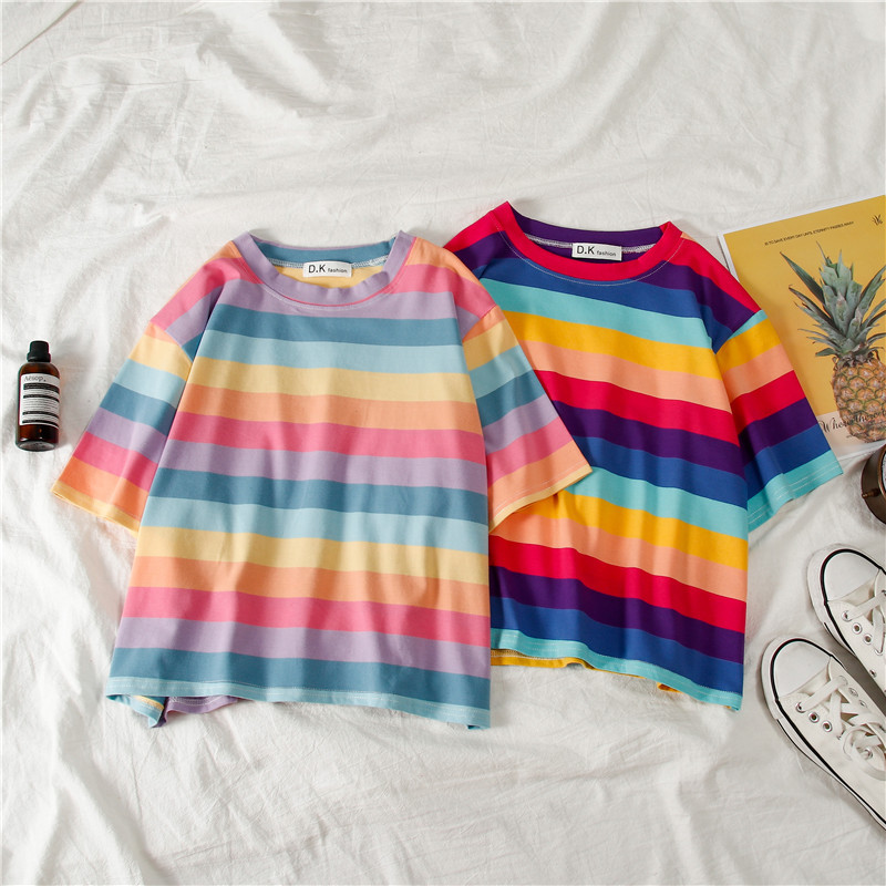 Damen Sommer-Tops T-Shirt Gestreifte Shirts Gestreifte Tees Vintage Heiße Kurzarm-T-Shirts in Übergrößen Lockere Freizeit-Tees – Detail 6