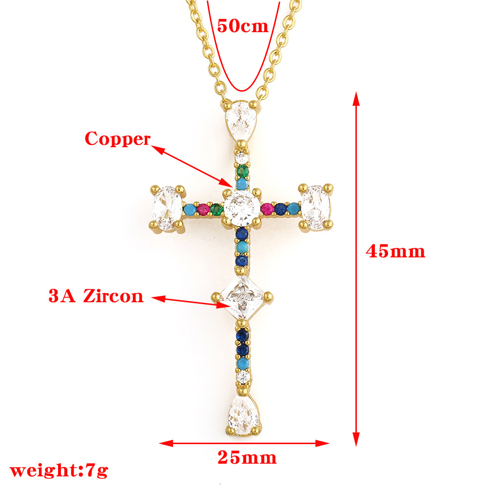 copper micro-inlaid zircon cross necklace