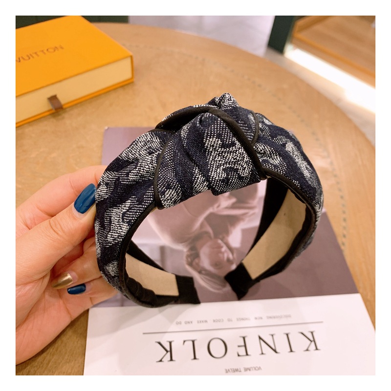 Korea Retro Denim Print Tie-dye Splash Bow Headband display picture 4