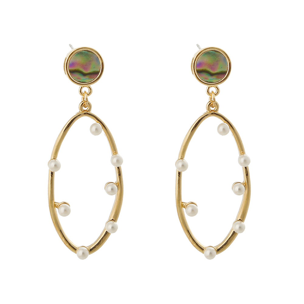 Simple Pearl Natural Abalone Shell Oval Hollow Earrings display picture 6