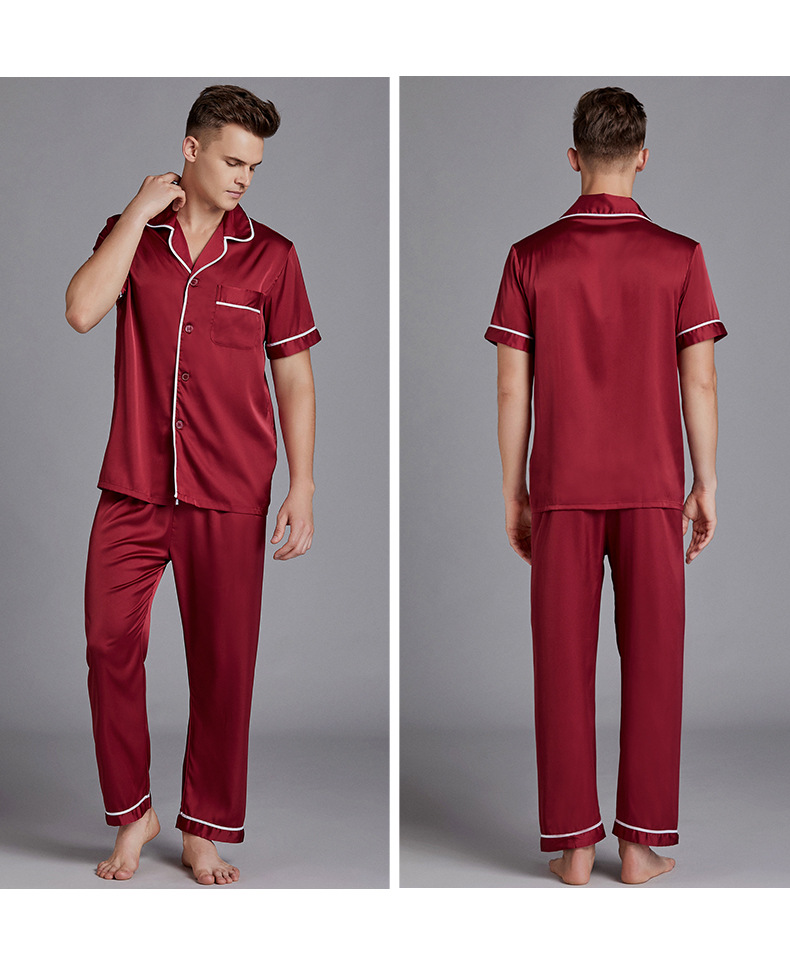 Men's Satin Pajamas Summer Short-sleeved Trousers Suit Thin Men's Home Wea Large Size Wholesale display picture 3
